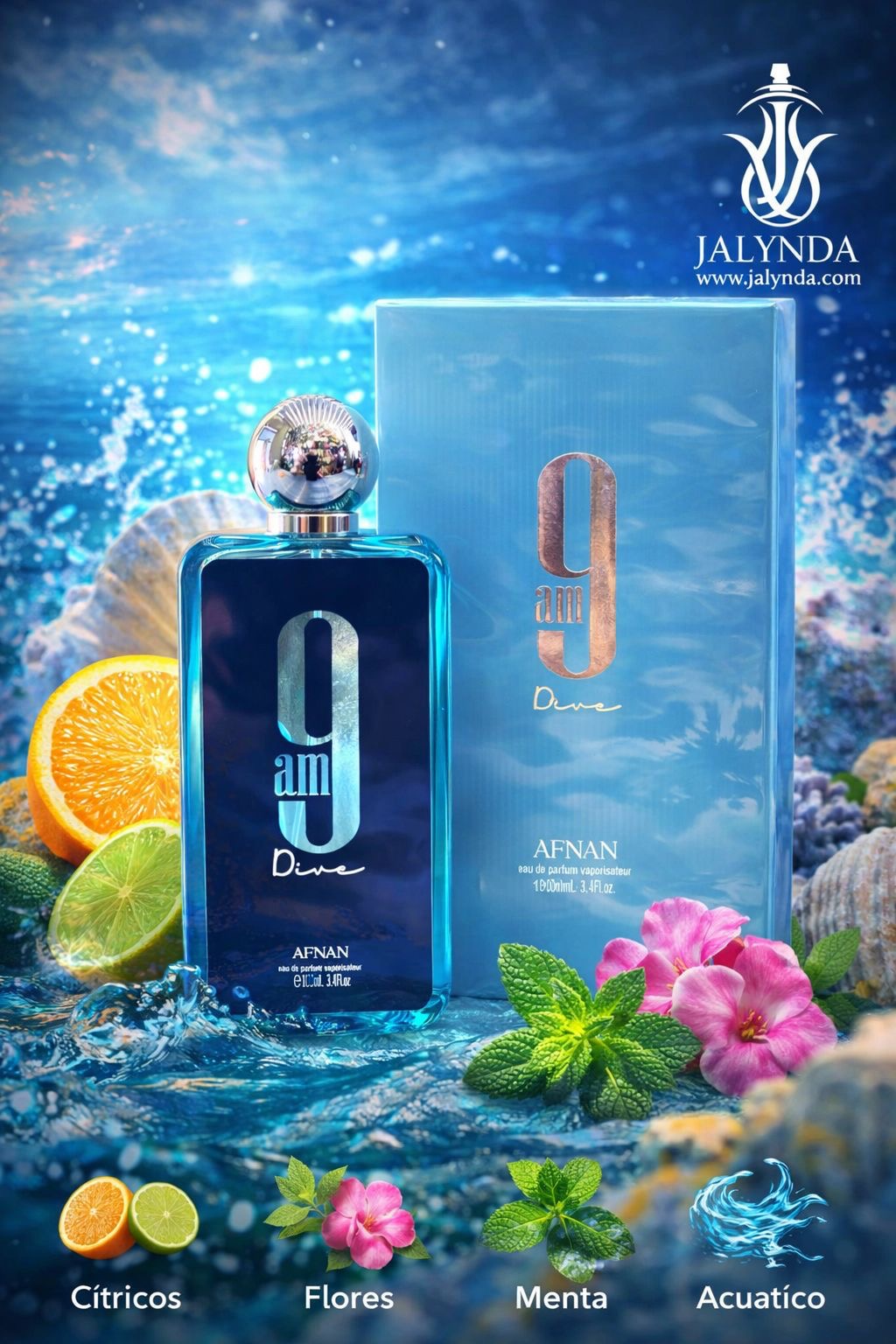 9AM Dive Afnan EDP 100ml - Perfume Árabe Hombre Fresco Acuático Energético Verano