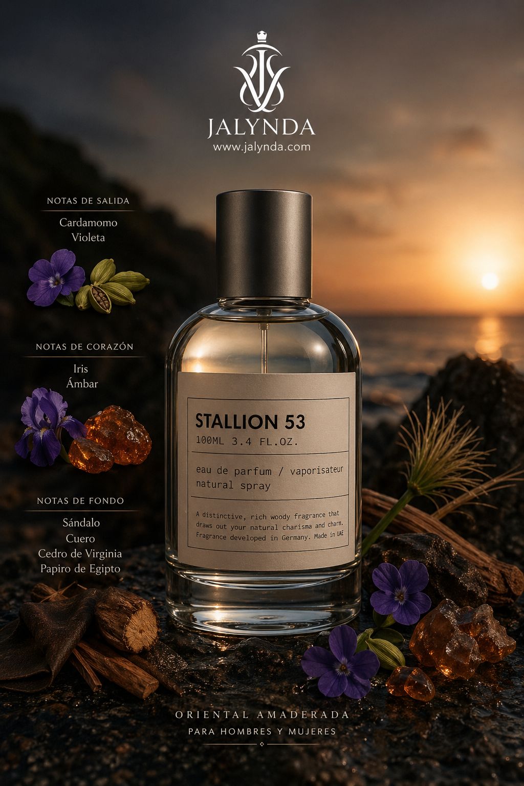 Stallion 53 Emper | Eau de Parfum 100ml | Dupe Le Labo Santal 33 | Perfume Arabe Unisex Amaderado