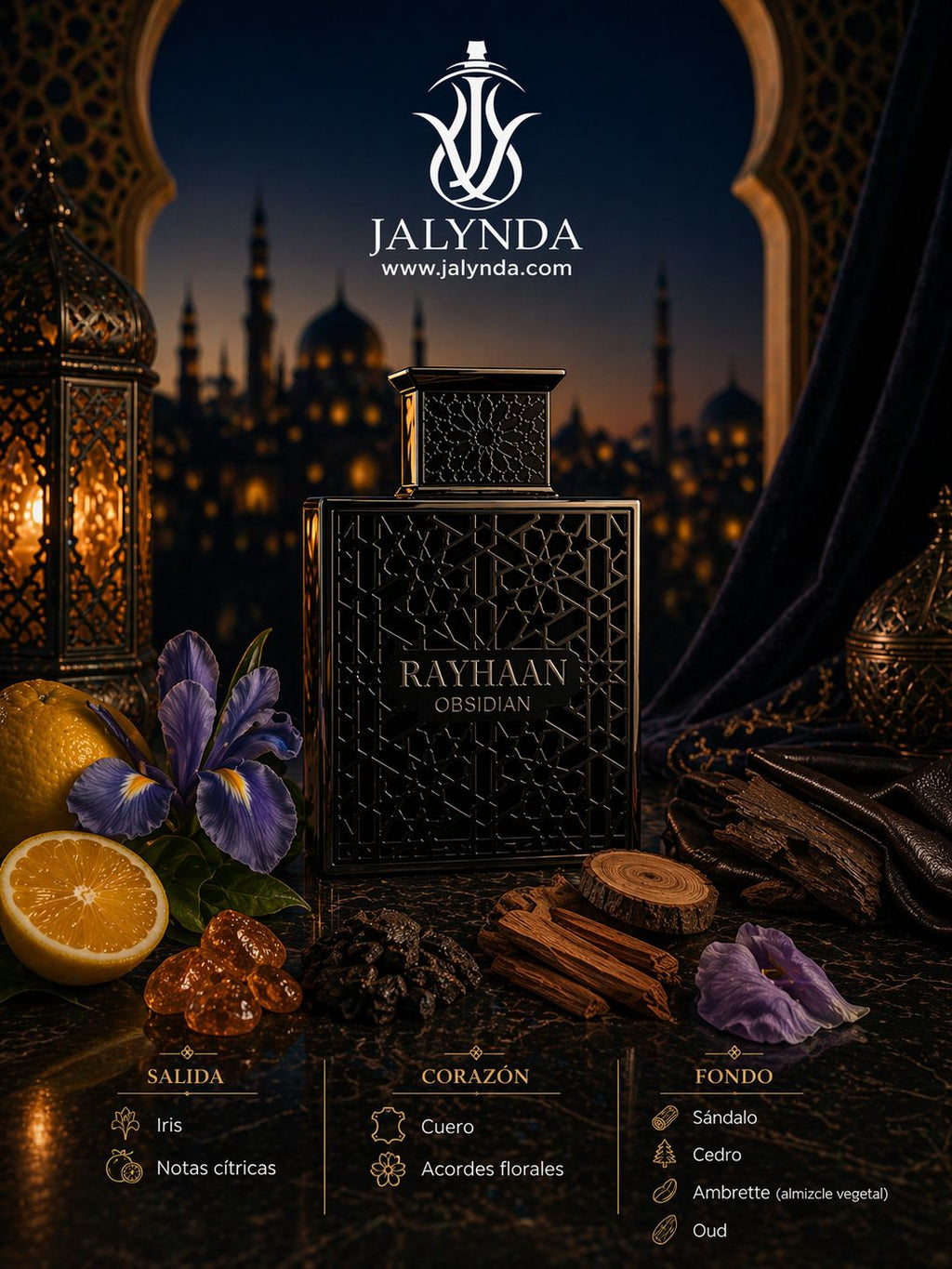 Rayhaan Obsidian | Eau de Parfum 100ml | Perfume Arabe Hombre Amaderado Cuero
